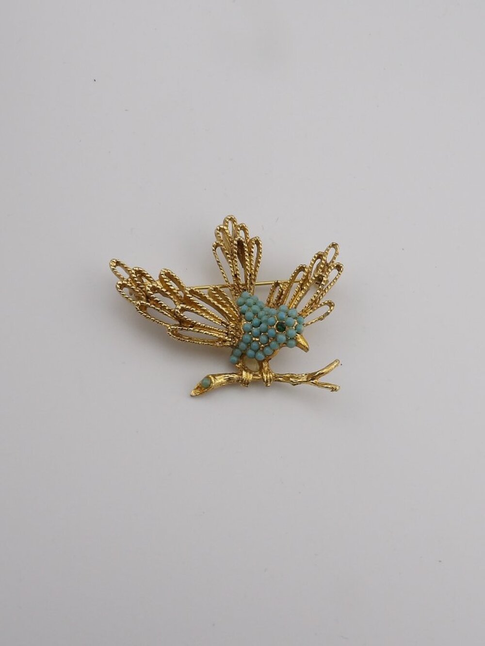Vintage Sphinx Turquoise Ballotini Bead Bird Brooch